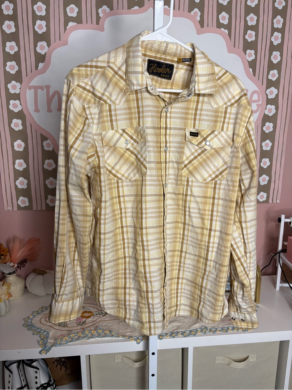 Howler Brothers Men's Yellow and White Plaid Button-Down Shirt